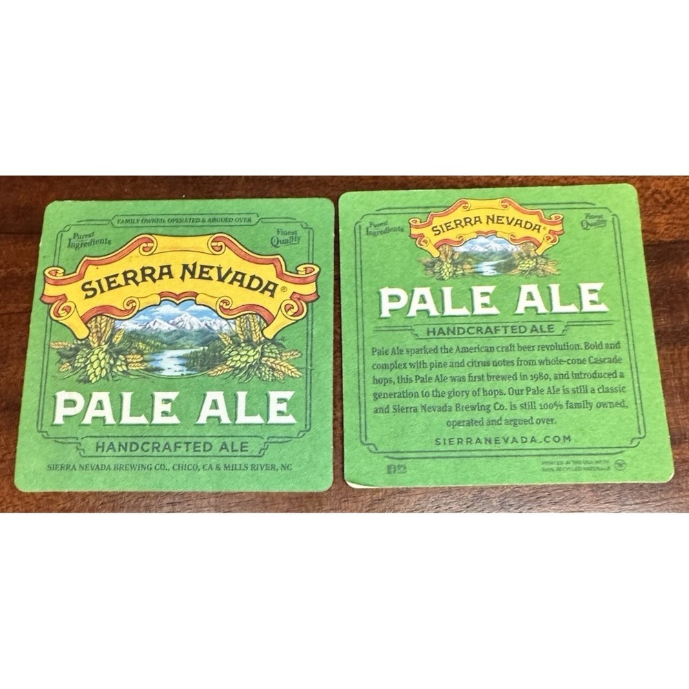 Sierra Nevada Pale Ale Beer Coasters – Double-Sided (Front & Back), Western Nort